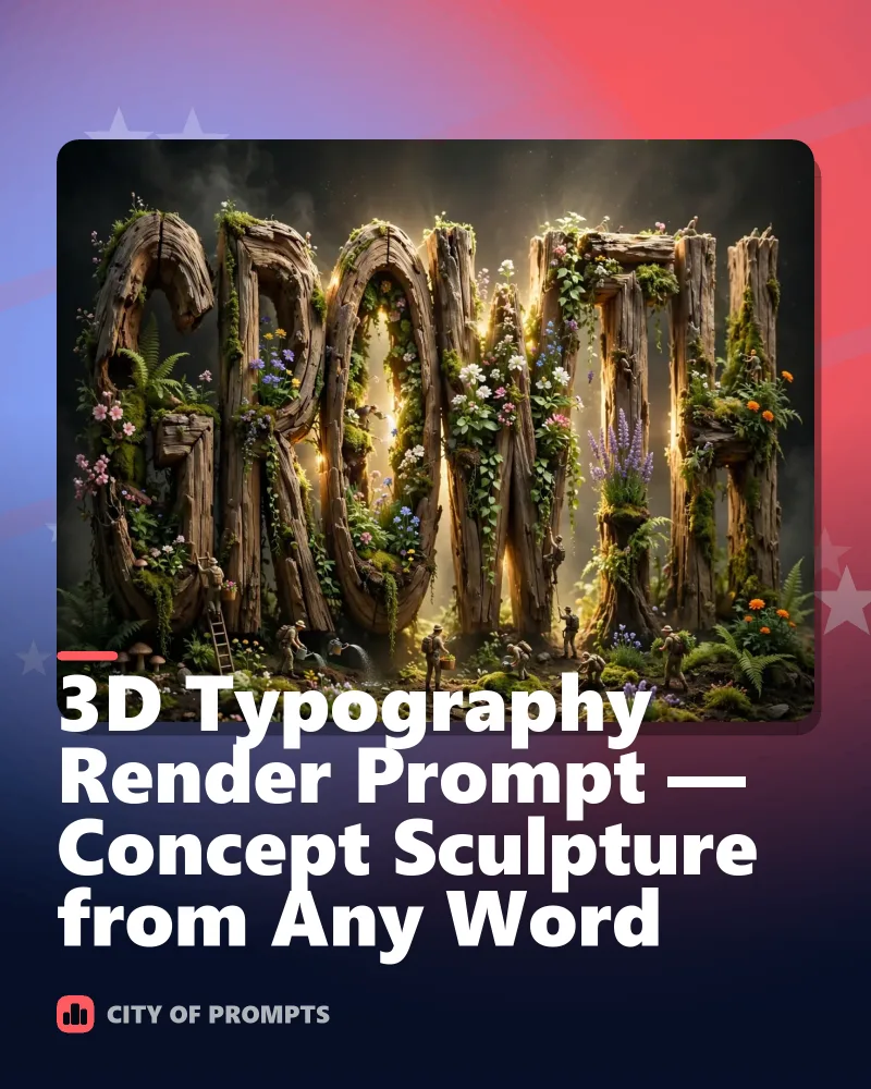 Cover image for 3D Typography Render Prompt — Concept Sculpture from Any Word
