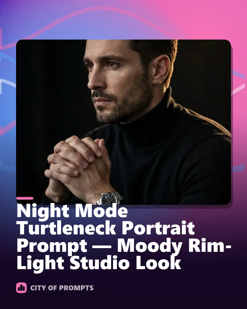 Cover image for Night Mode Turtleneck Portrait Prompt — Moody Rim-Light Studio Look