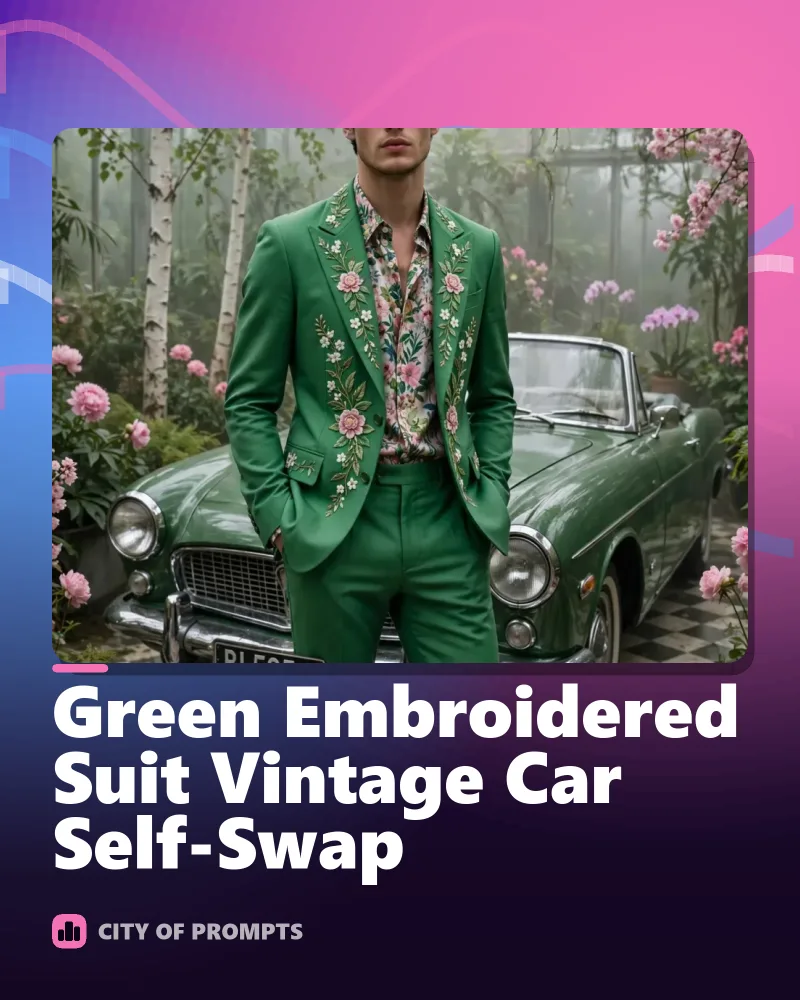 Cover image for Green Embroidered Suit Vintage Car Self-Swap