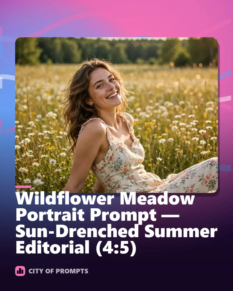 Cover image for Wildflower Meadow Portrait Prompt — Sun-Drenched Summer Editorial (4:5)