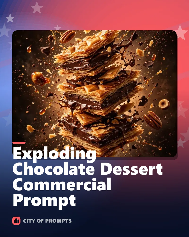 Cover image for Exploding Chocolate Dessert Commercial Prompt