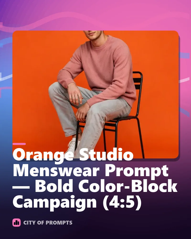Cover image for Orange Studio Menswear Prompt — Bold Color-Block Campaign (4:5)