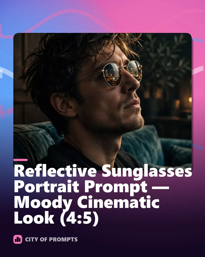 Cover image for Reflective Sunglasses Portrait Prompt — Moody Cinematic Look (4:5)