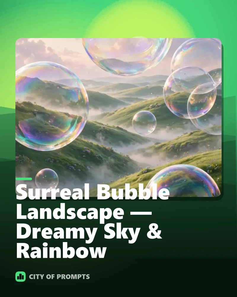 Cover image for Surreal Bubble Landscape — Dreamy Sky & Rainbow