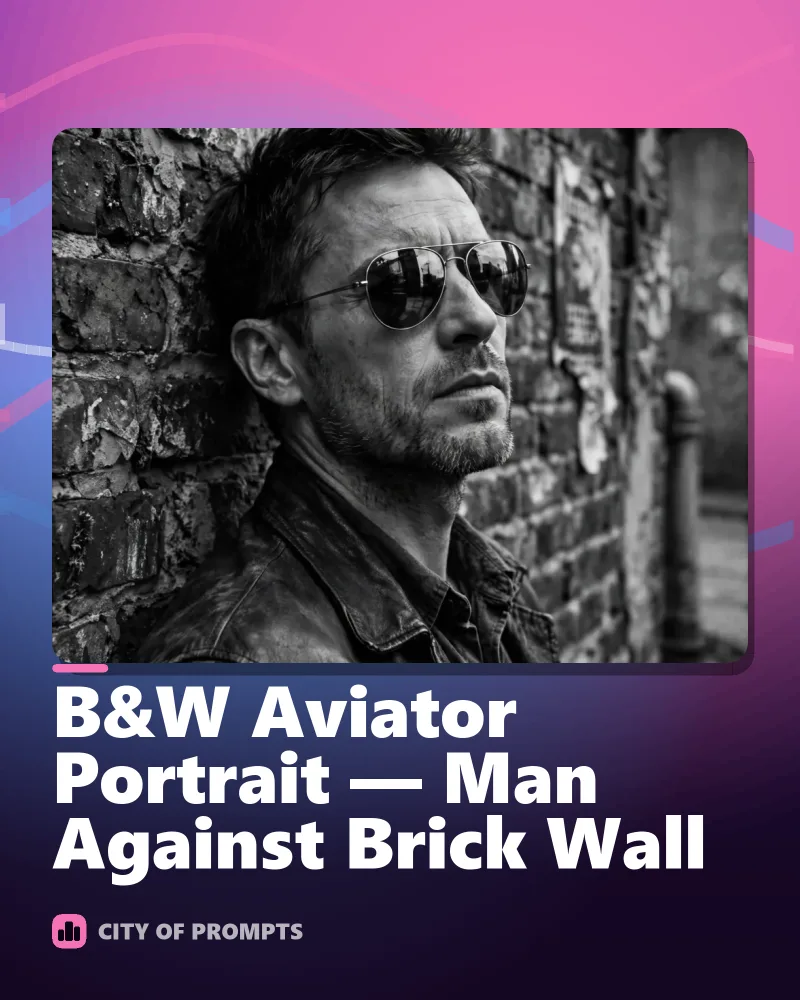 Cover image for B&W Aviator Portrait — Man Against Brick Wall