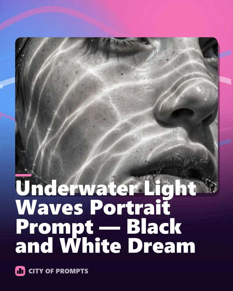Cover image for Underwater Light Waves Portrait Prompt — Black and White Dream