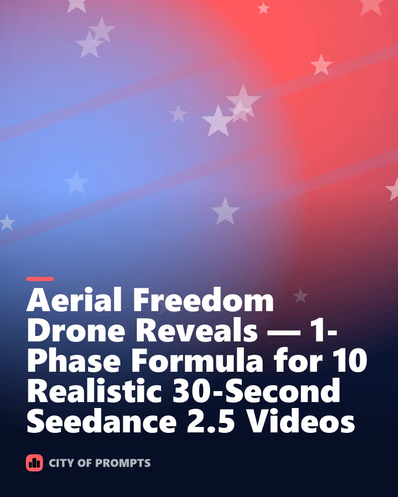 Cover image for Aerial Freedom Drone Reveals — 1-Phase Formula for 10 Realistic 30-Second Seedance 2.5 Videos