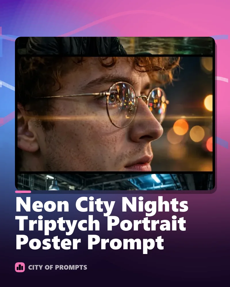 Cover image for Neon City Nights Triptych Portrait Poster Prompt