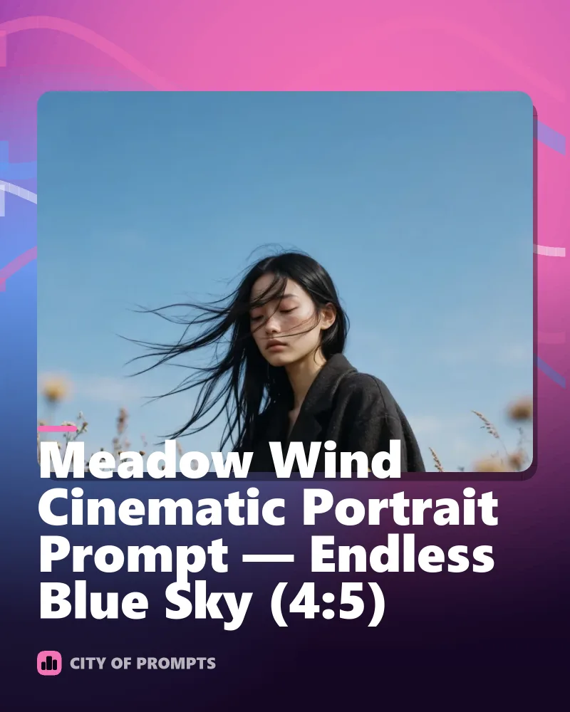 Cover image for Meadow Wind Cinematic Portrait Prompt — Endless Blue Sky (4:5)