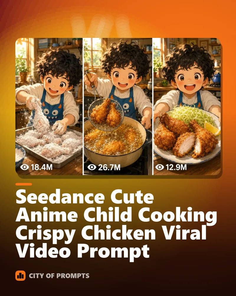 Cover image for Seedance Cute Anime Child Cooking Crispy Chicken Viral Video Prompt
