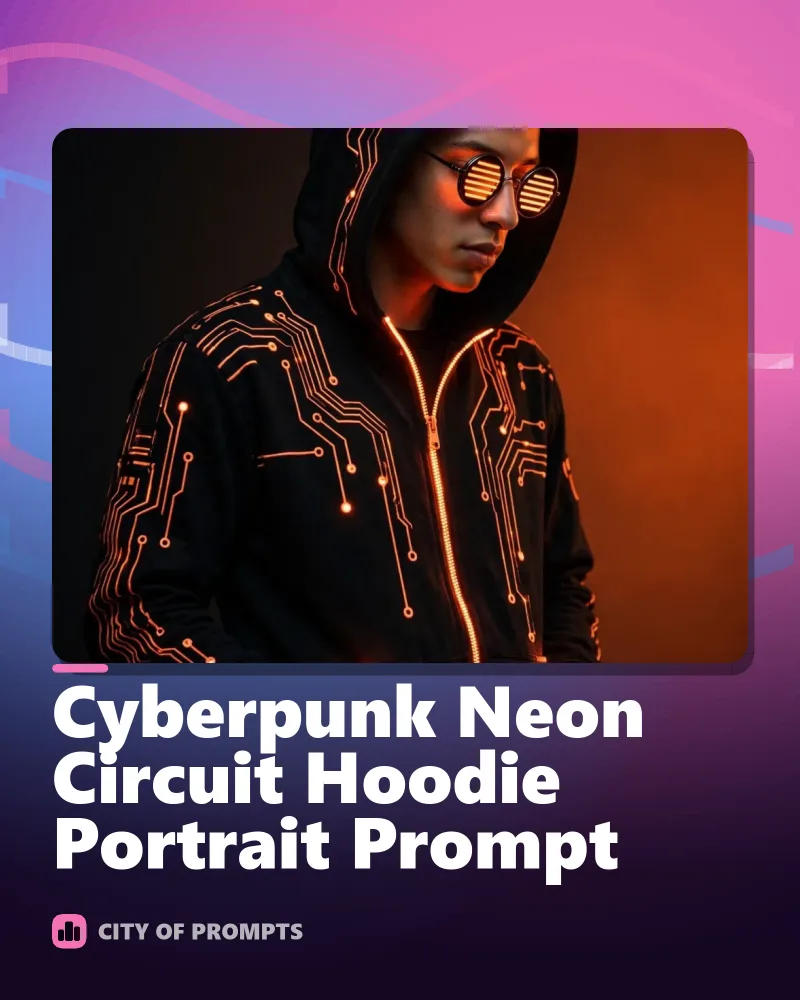 Cover image for Cyberpunk Neon Circuit Hoodie Portrait Prompt