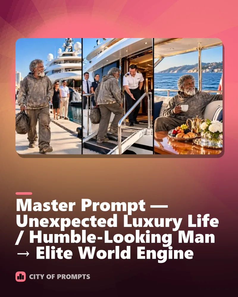 Cover image for Master Prompt — Unexpected Luxury Life / Humble-Looking Man → Elite World Engine