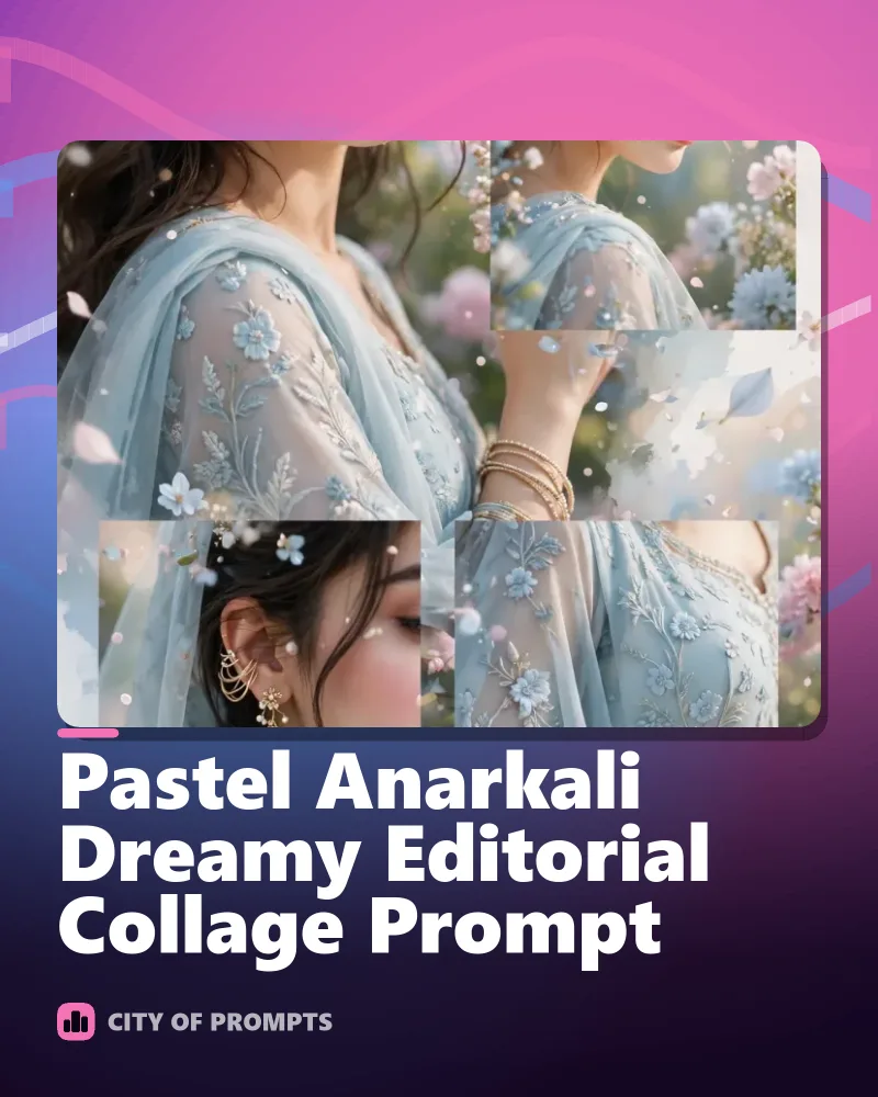 Cover image for Pastel Anarkali Dreamy Editorial Collage Prompt