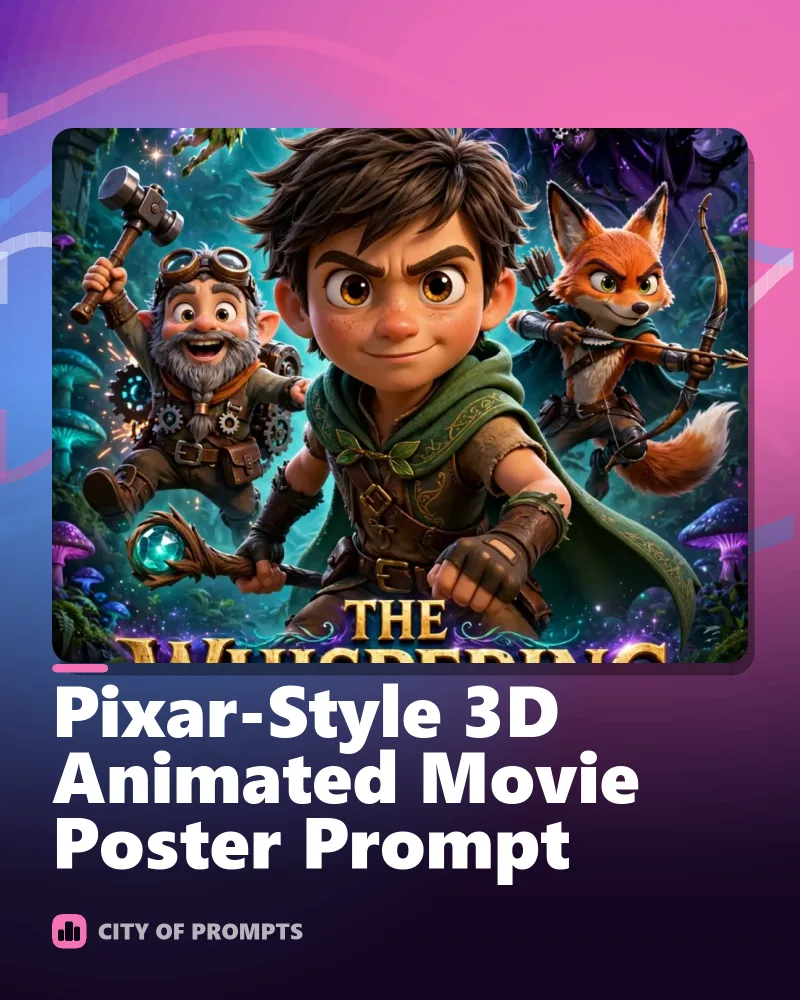 Cover image for Pixar-Style 3D Animated Movie Poster Prompt