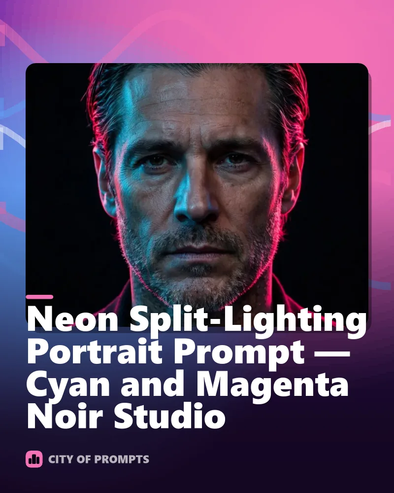 Cover image for Neon Split-Lighting Portrait Prompt — Cyan and Magenta Noir Studio