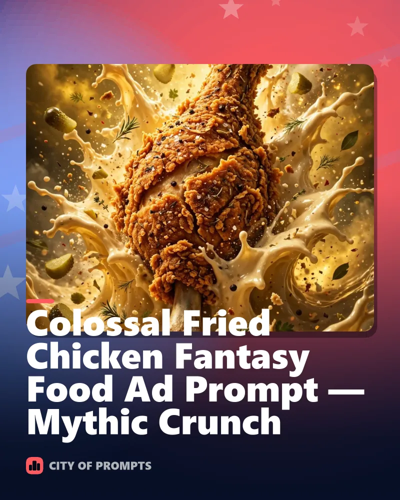 Cover image for Colossal Fried Chicken Fantasy Food Ad Prompt — Mythic Crunch