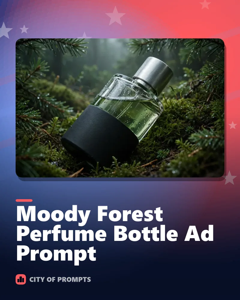 Cover image for Moody Forest Perfume Bottle Ad Prompt