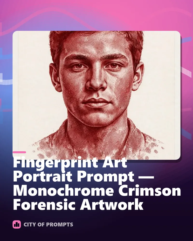 Cover image for Fingerprint Art Portrait Prompt — Monochrome Crimson Forensic Artwork