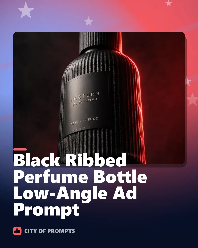 Cover image for Black Ribbed Perfume Bottle Low-Angle Ad Prompt