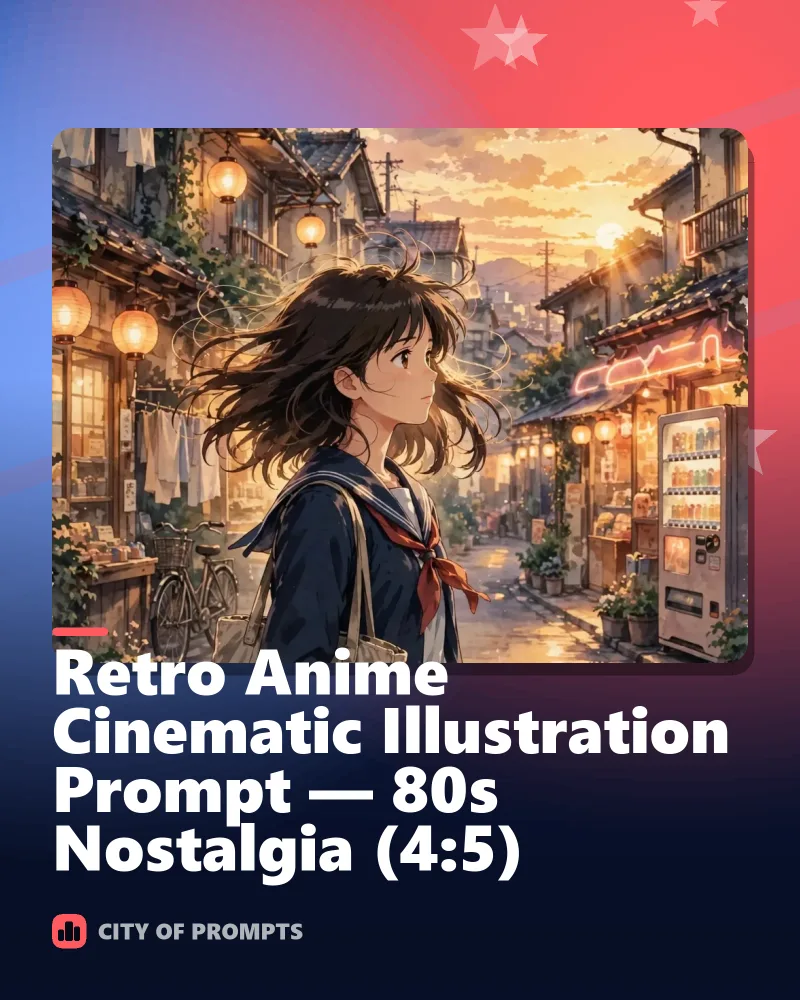 Cover image for Retro Anime Cinematic Illustration Prompt — 80s Nostalgia (4:5)