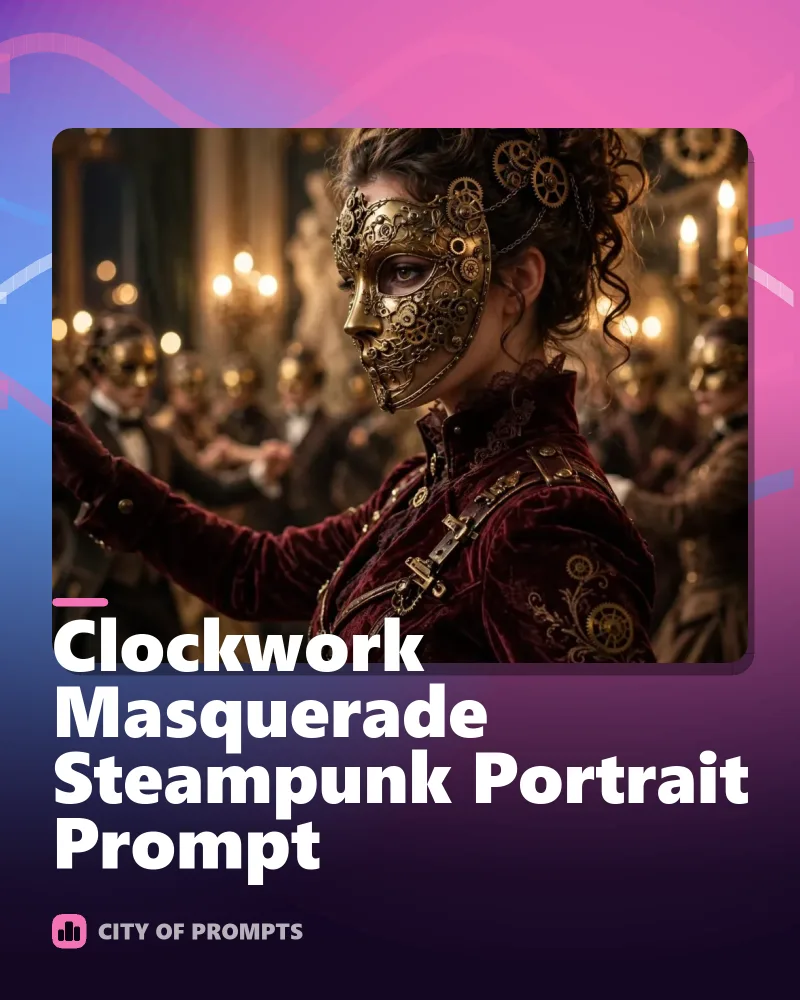 Cover image for Clockwork Masquerade Steampunk Portrait Prompt