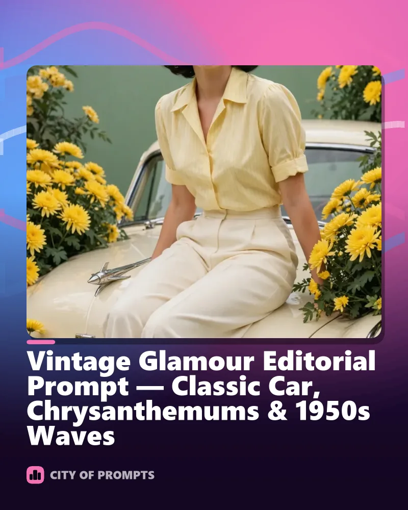 Cover image for Vintage Glamour Editorial Prompt — Classic Car, Chrysanthemums & 1950s Waves
