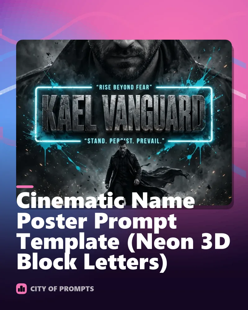 Cover image for Cinematic Name Poster Prompt Template (Neon 3D Block Letters)