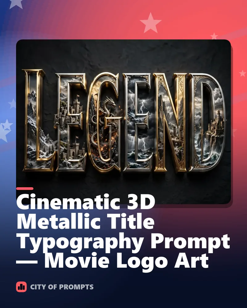 Cover image for Cinematic 3D Metallic Title Typography Prompt — Movie Logo Art