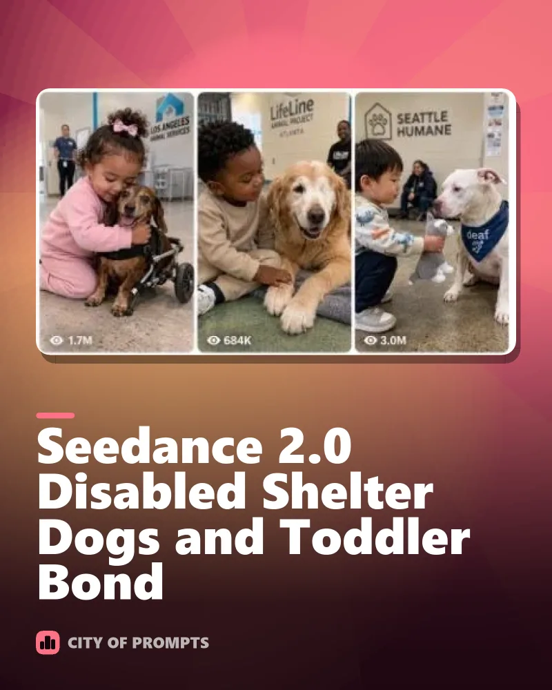 Cover image for Seedance 2.0 Disabled Shelter Dogs and Toddler Bond