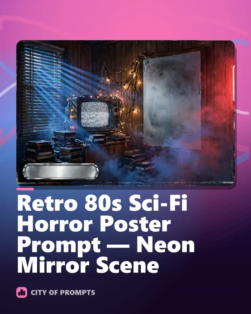 Cover image for Retro 80s Sci-Fi Horror Poster Prompt — Neon Mirror Scene