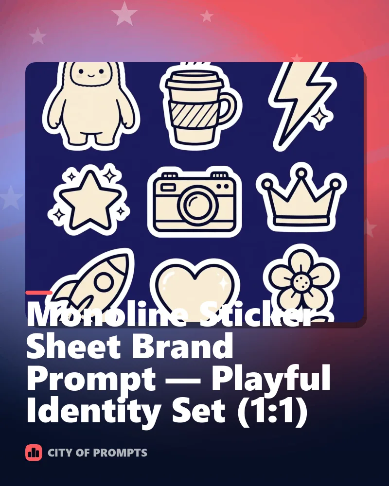 Cover image for Monoline Sticker Sheet Brand Prompt — Playful Identity Set (1:1)