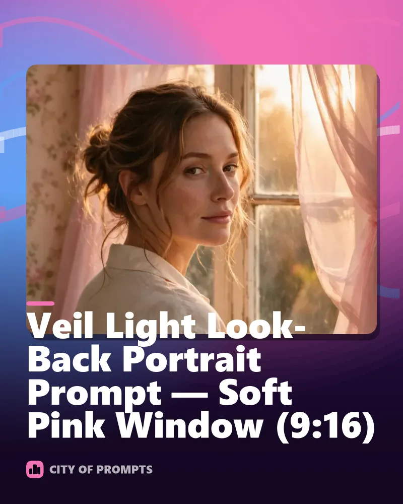Cover image for Veil Light Look-Back Portrait Prompt — Soft Pink Window (9:16)