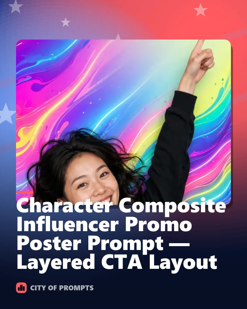 Cover image for Character Composite Influencer Promo Poster Prompt — Layered CTA Layout