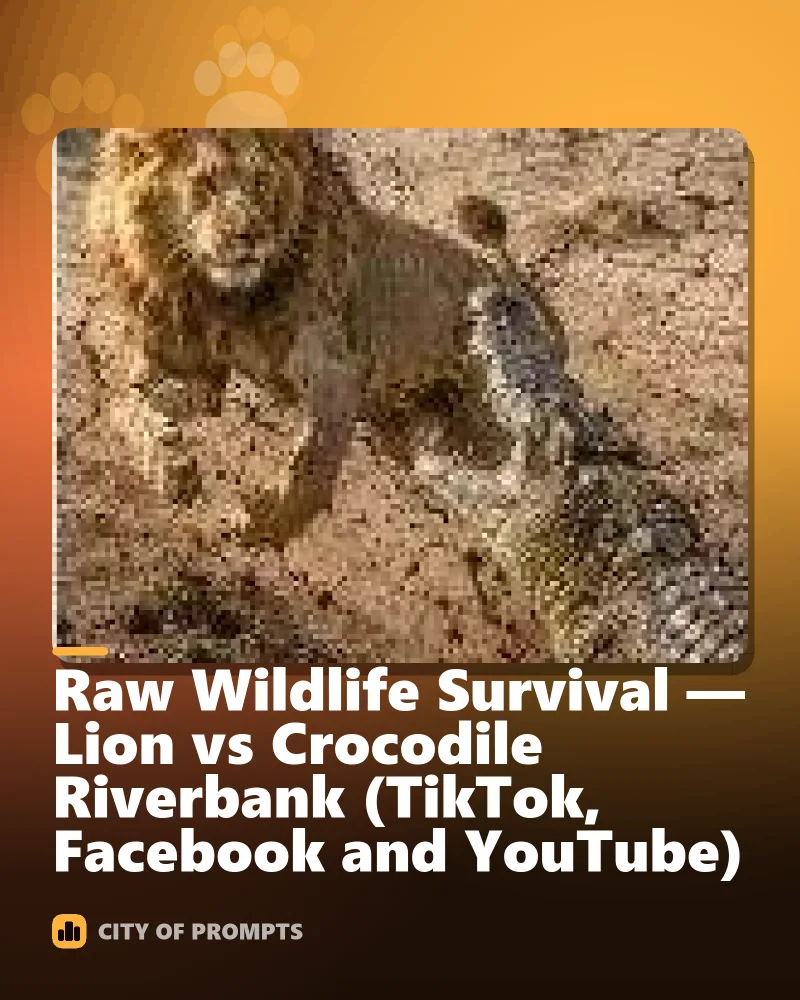 Cover image for Raw Wildlife Survival — Lion vs Crocodile Riverbank (TikTok, Facebook and YouTube)