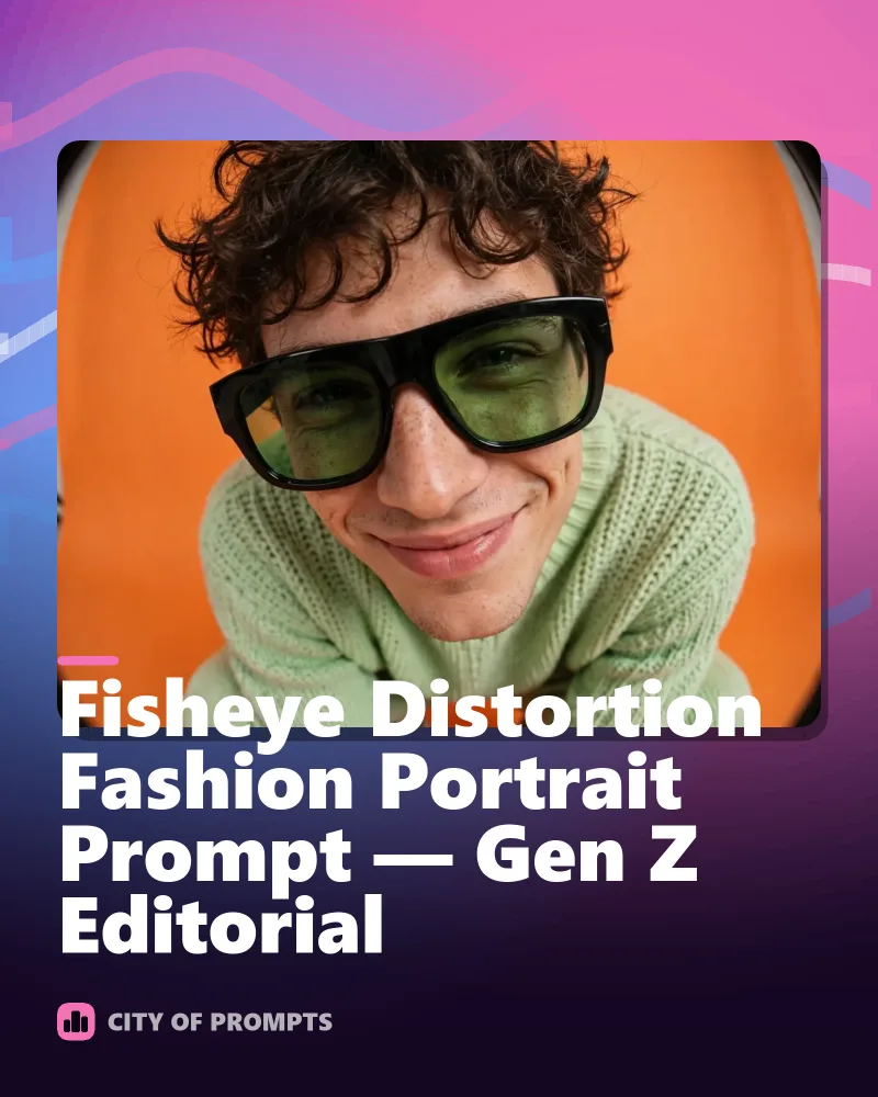 Cover image for Fisheye Distortion Fashion Portrait Prompt — Gen Z Editorial