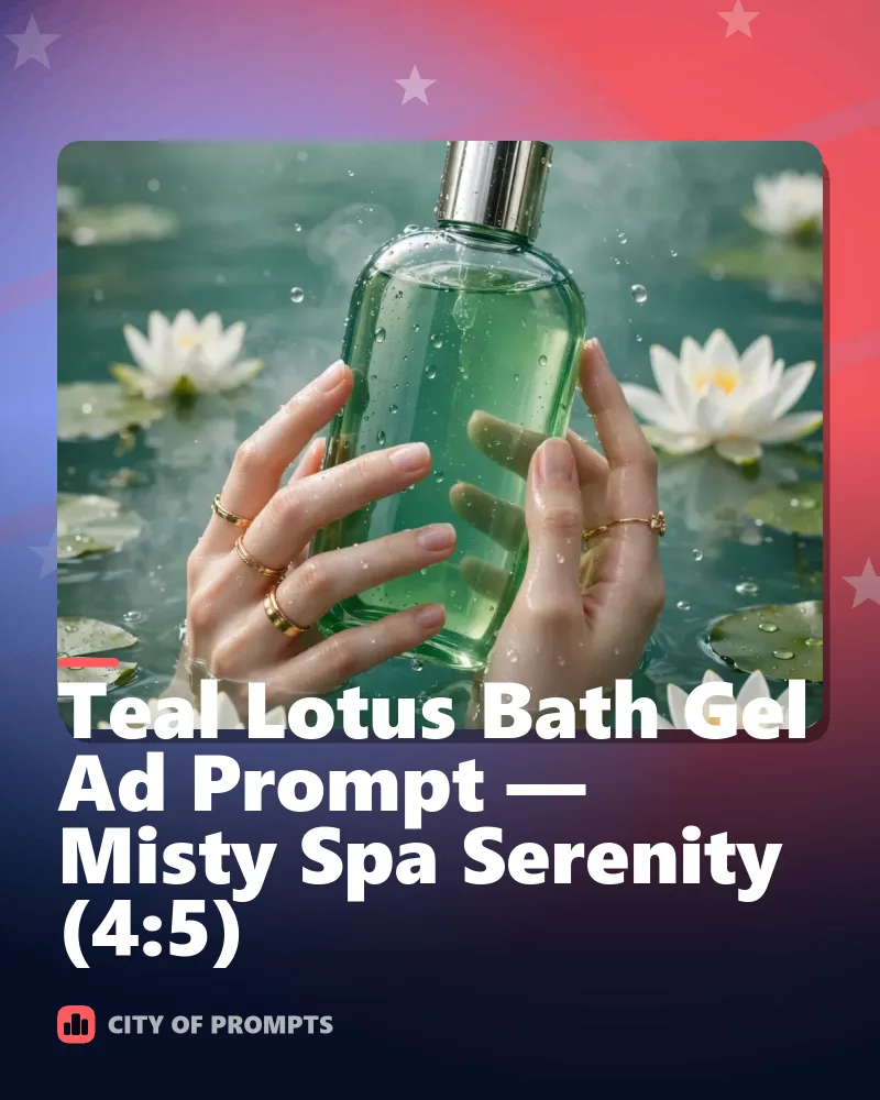 Cover image for Teal Lotus Bath Gel Ad Prompt — Misty Spa Serenity (4:5)