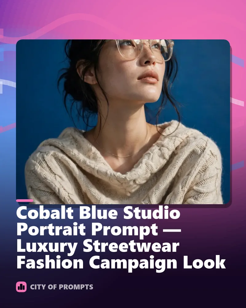 Cover image for Cobalt Blue Studio Portrait Prompt — Luxury Streetwear Fashion Campaign Look