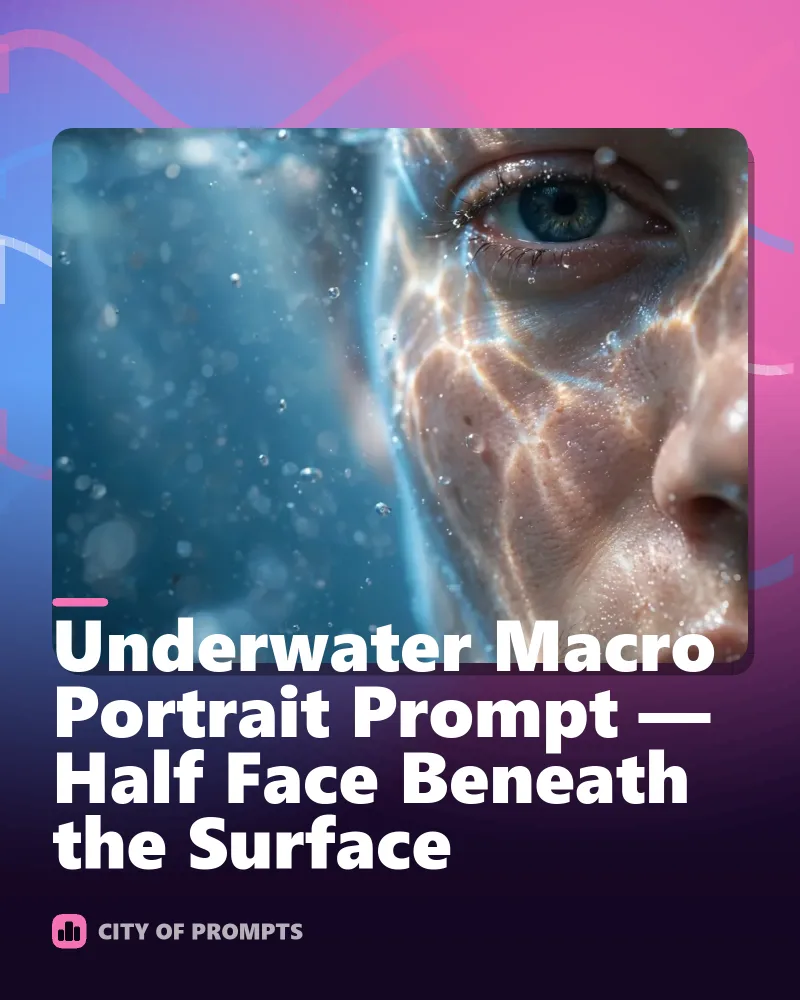 Cover image for Underwater Macro Portrait Prompt — Half Face Beneath the Surface