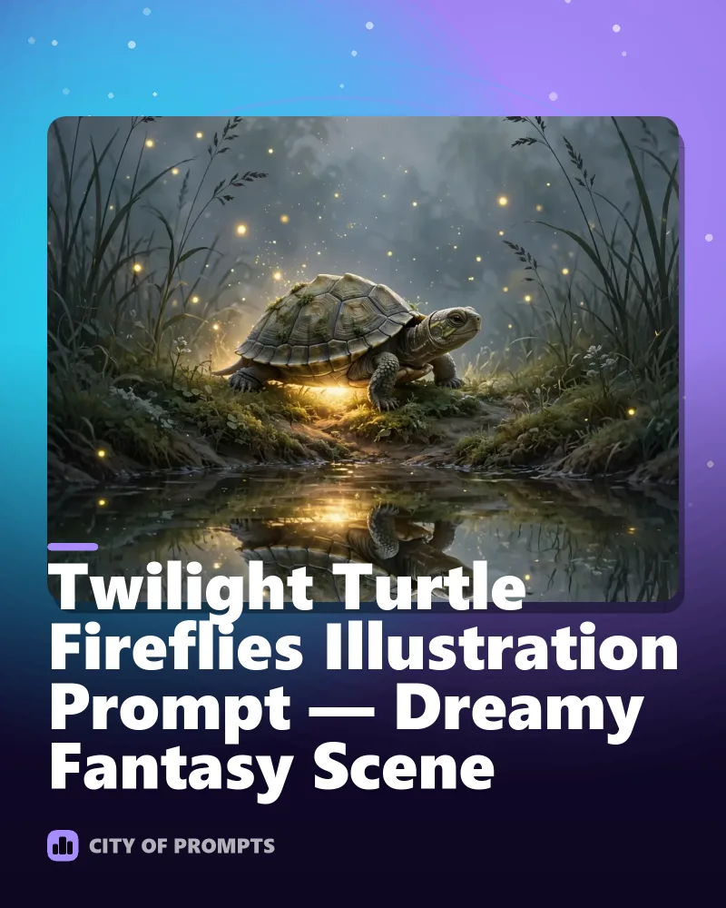 Cover image for Twilight Turtle Fireflies Illustration Prompt — Dreamy Fantasy Scene