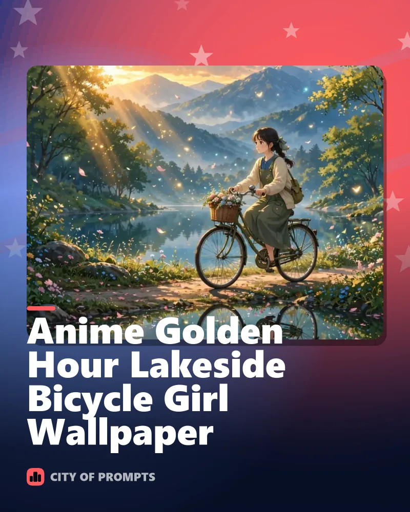 Cover image for Anime Golden Hour Lakeside Bicycle Girl Wallpaper