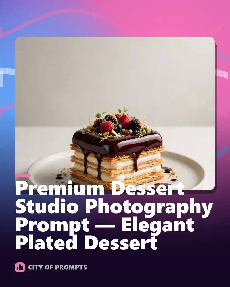 Cover image for Premium Dessert Studio Photography Prompt — Elegant Plated Dessert