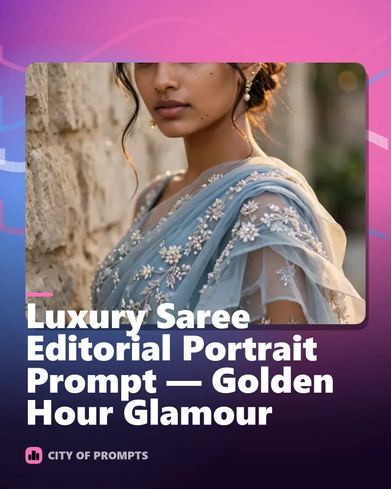 Cover image for Luxury Saree Editorial Portrait Prompt — Golden Hour Glamour