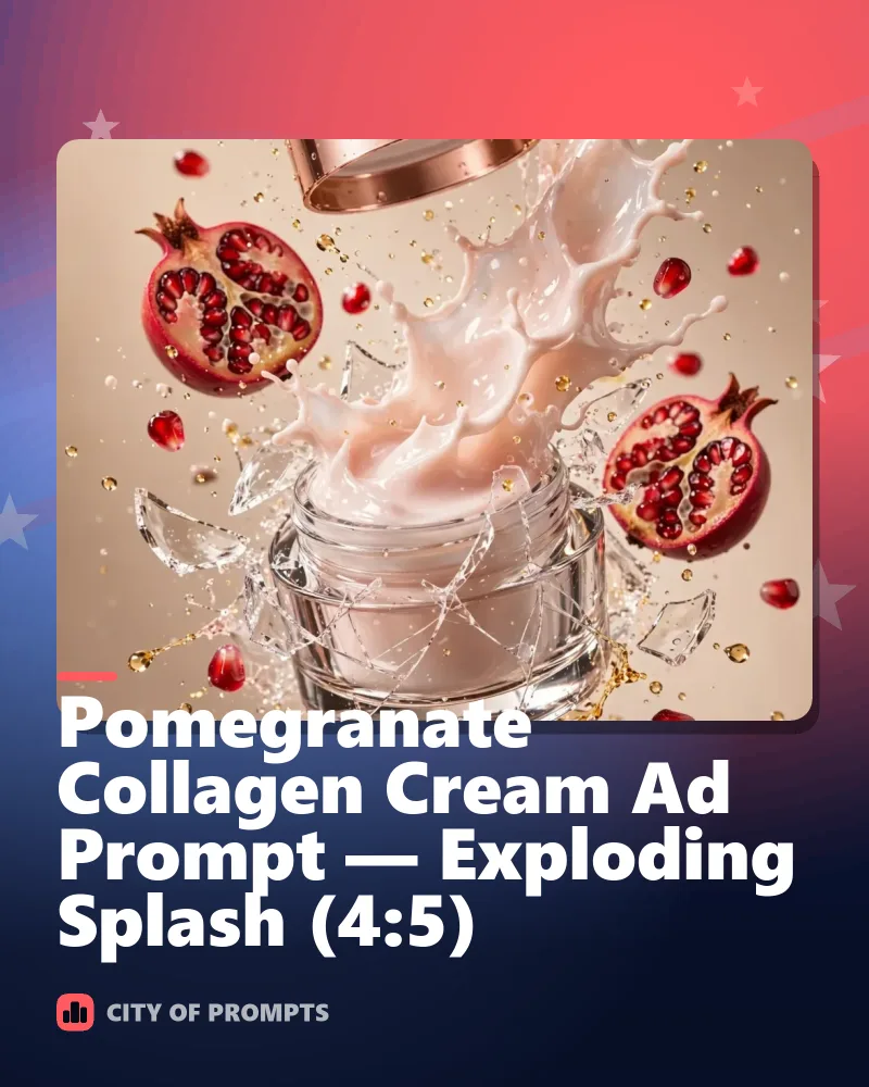 Cover image for Pomegranate Collagen Cream Ad Prompt — Exploding Splash (4:5)
