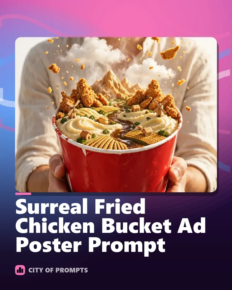 Cover image for Surreal Fried Chicken Bucket Ad Poster Prompt