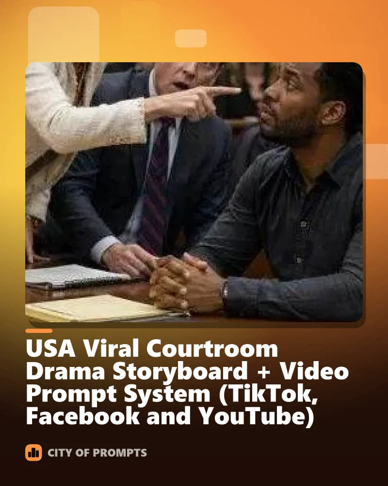 Cover image for USA Viral Courtroom Drama Storyboard + Video Prompt System (TikTok, Facebook and YouTube)