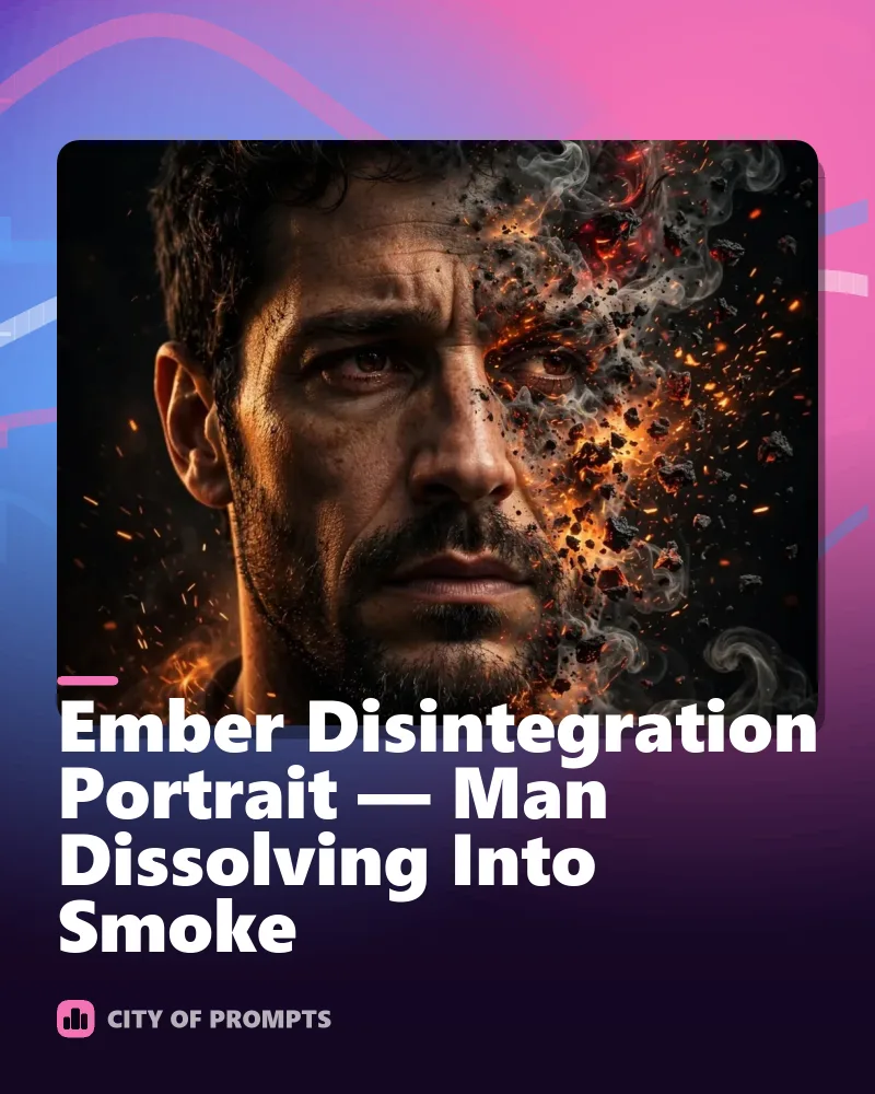 Cover image for Ember Disintegration Portrait — Man Dissolving Into Smoke