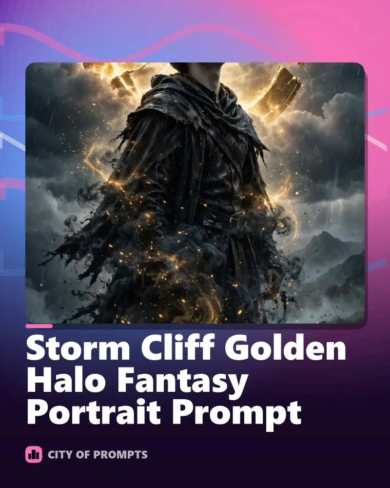 Cover image for Storm Cliff Golden Halo Fantasy Portrait Prompt