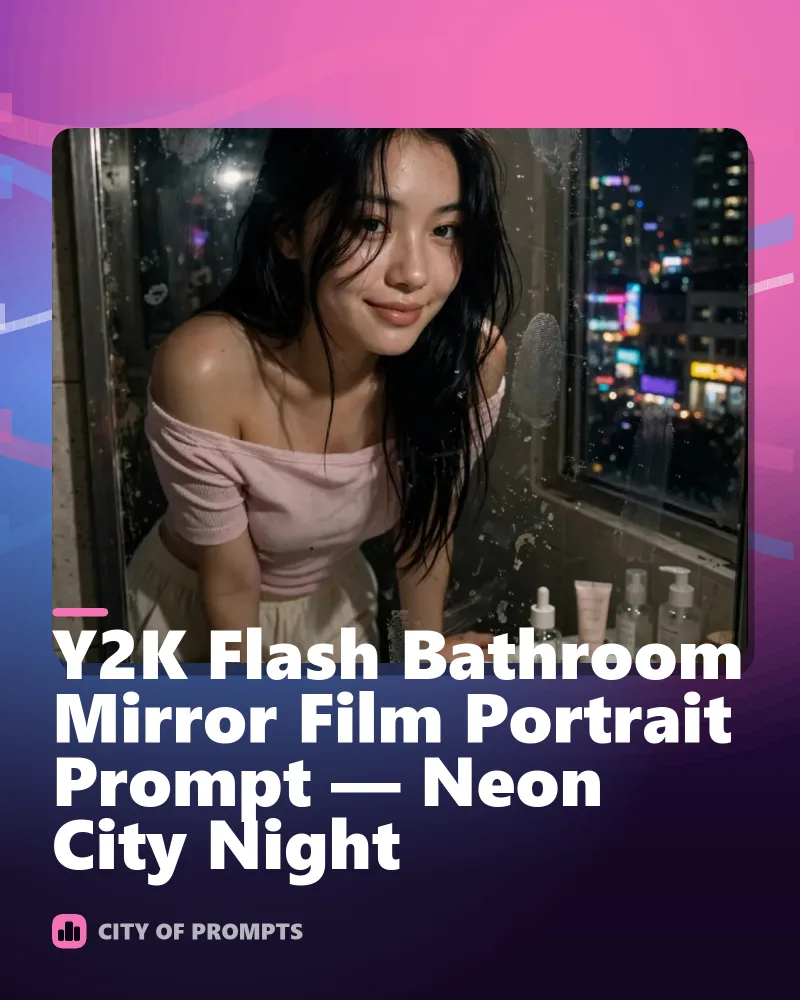 Cover image for Y2K Flash Bathroom Mirror Film Portrait Prompt — Neon City Night