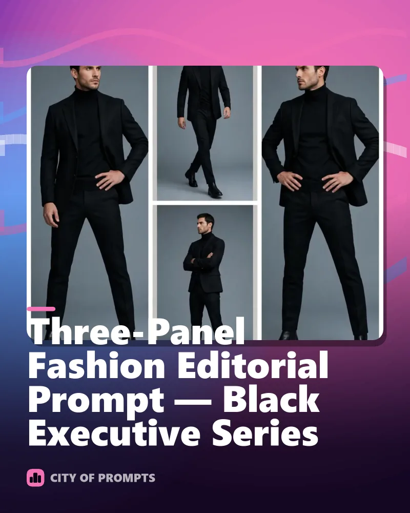 Cover image for Three-Panel Fashion Editorial Prompt — Black Executive Series