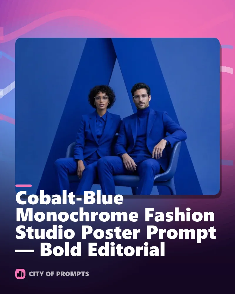 Cover image for Cobalt-Blue Monochrome Fashion Studio Poster Prompt — Bold Editorial